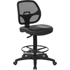 Office Star DC Series Deluxe Breathable Mesh Back Ergonomic Drafting Chair with Lumbar Support and Adjustable Footring, Black Vinyl
