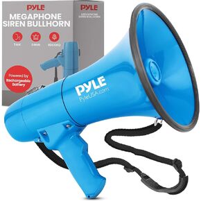 Pyle 40W Megaphone Siren Bullhorn Speaker, Rechargable, Portable and Lightweight Automatic Bullhorn for Indoor & Outdoor Use, 800 Square Yards Projection Range, Used as Siren/Music (Blue)