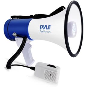 Pyle Compact Portable PA Megaphone Speaker - 50W Handheld Bullhorn with LED Flashlight, Alarm Siren, Adjustable Volume, Detachable Microphone, Battery Powered for Indoor & Outdoor Use