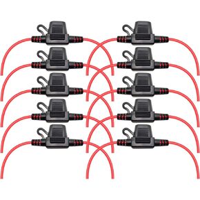 Waterproof Inline Fuse Holder 10 Pack for Mini Fuse,16 Gauge AWG Wire UL1015, for ATM Blade Fuse, 12 Inches Long