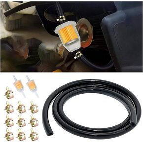 1/4 Inch ID Fuel Line Hose Kits, 6-Foot Fuel Line + 2 Pcs 1/4 Inch x 5/16 Inch Gas Inline Fuel Filters + 10 Pcs Hose Clamps, Universal for Small Engines, Generators, Motorcycle, Go Kart, ATV