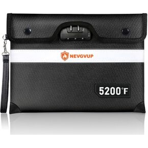 5200°F Upgraded Fireproof Money Bag with Lock, Fireproof Bag for A5 Documents w. Zipper/Reflective Strip, 9 Layers of Heat Insulated Materials, Water Resistant Fire Proof Money Bag for Cash, Valuables