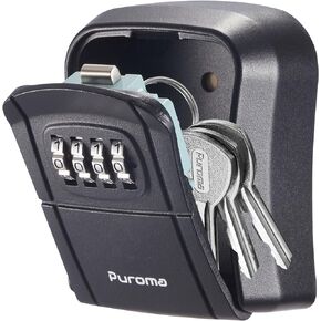 Puroma Key Lock Box Combination Lockbox Wall-Mounted Key Storage Box for House Keys, Resettable Code Safe Security Lock Box for Home, Office, Garage, Apartment Spare Key Storage (1 Pack, Grey)