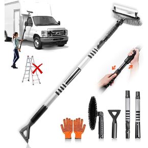 Epltion 57" Extendable Snow Removal for Car, 3 in 1 Ice Scrapers and Snow Brush with Squeegee for Car Windshield with Foam Grip and 270° Pivoting Brush Head for Car, Truck, SUV,Xmas Gifts