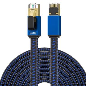 Ethernet Cable 75 FT Cat 8 High Speed Long Internet Cable Nylon Braided Network Cable RJ45 Connectors SSTP Shielded Flat LAN Cable Cat8 ethernet Cables 75feet for PC