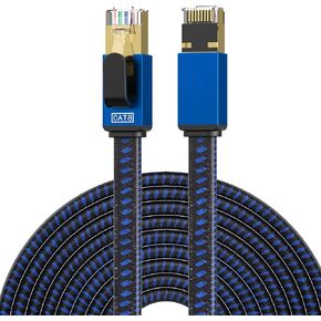كابل إيثرنت 75 قدم Cat 8 كابل إنترنت طويل عالي السرعة كابل شبكة مجدول من النايلون RJ45 موصلات SSTP كابل LAN مسطح محمي كابلات إيثرنت Cat8 75 قدم للكمبيوتر الشخصي