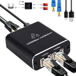 1000Mbps Network Splitter with LAN Cable Cat 6 - RJ45 Ethernet Splitter 1 to 2 High Speed Gigabit LAN Internet Splitter for Cat 5/5e/6/7/8, Supports Two Devices Working Simultaneously