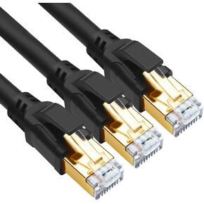 Yauhody CAT 8 Ethernet Cable, 1.5ft (3 Pack) Ultra High Speed 40Gbps 2000MHz SFTP CAT8 Cable LAN Internet Network Cord with Gold Plated RJ45 Connector for Gaming, Router,Modems,PC (1.5ft/3 Pack/Black)