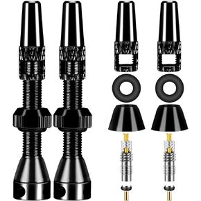 Tubeless Presta Valve Stems, 44mm Presta Valve Stems with Valve Core Remover Caps - Super Light Alloy - Pair -Multiple Color and Size Options(Black, 44MM)