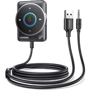 UGREEN Latest Bluetooth 5.4 Aux Car Adapter, [Enhanced Connection & Noise Cancellation], Bluetooth Aux Receiver with Nylon Braided Cable, Plug-and-Play for Car Music/Hands-Free Calls/Stereo Audio