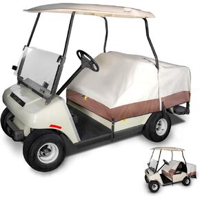 10L0L Waterproof Golf Cart Seat Cover Protector for 4 Passenger EZGO Club Car Yamaha, A Great Cover to Keep Seats Dry and Protected, More Easy Than a Full Cover - Beige and Black