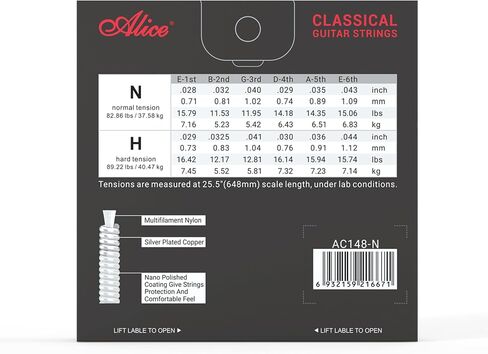Alice Nylon Classical Guitar String 6 Strings Set with Anti-Rust Coating, Silver Plated, Tie End - Normal Tension (1 Pack) in Saudi Arabia