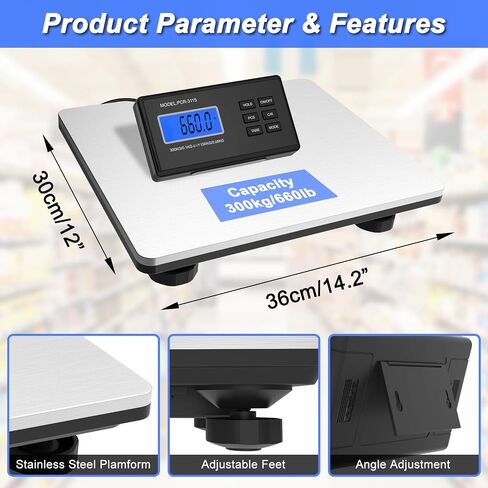 Digital Postal Scale 440lb/660lb - Heavy Duty Stainless Steel Shipping Scale, Accurate Counting & LCD Display - Ideal for Post Offices, Luggage, Home & Market Shipping (660LBS/300KG) in Saudi Arabia