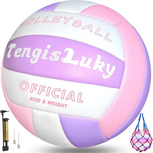 TengisLuky Volleyball Soft Beach Girls Volleyball Kit - Official Size 5 Volleyball - Vibrant Pink Color for Outdoor/Indoor Play - Includes Pump and Needles - Perfect for Backyard Practice in Saudi Arabia