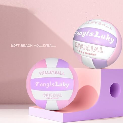 TengisLuky Volleyball Soft Beach Girls Volleyball Kit - Official Size 5 Volleyball - Vibrant Pink Color for Outdoor/Indoor Play - Includes Pump and Needles - Perfect for Backyard Practice in Saudi Arabia