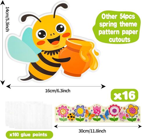 مجموعة ديكورات لوحة الإعلانات الربيعية من FINGOOO، 70 قطعة من ورق الربيع مقاس 6 بوصة ديكورات الفصول الدراسية الملونة مع نقاط الغراء in Kuwait