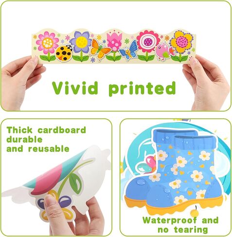 مجموعة ديكورات لوحة الإعلانات الربيعية من FINGOOO، 70 قطعة من ورق الربيع مقاس 6 بوصة ديكورات الفصول الدراسية الملونة مع نقاط الغراء in Kuwait