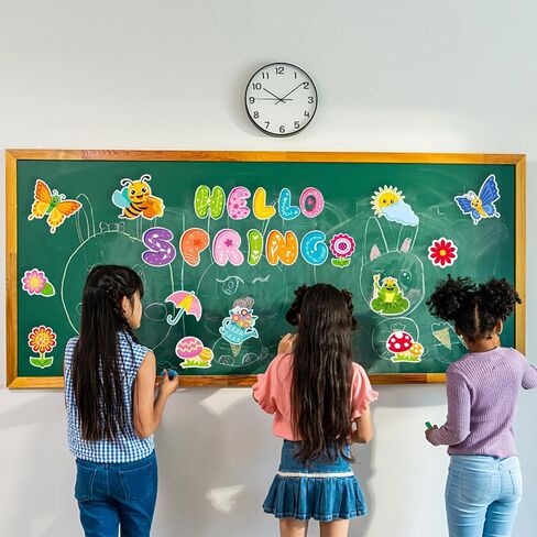 مجموعة ديكورات لوحة الإعلانات الربيعية من FINGOOO، 70 قطعة من ورق الربيع مقاس 6 بوصة ديكورات الفصول الدراسية الملونة مع نقاط الغراء in Kuwait