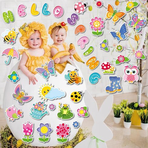 مجموعة ديكورات لوحة الإعلانات الربيعية من FINGOOO، 70 قطعة من ورق الربيع مقاس 6 بوصة ديكورات الفصول الدراسية الملونة مع نقاط الغراء in Kuwait