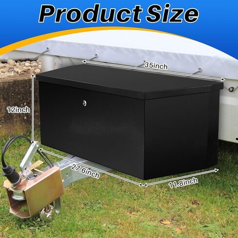 Gisafai مقطورة اللسان صندوق الصلب مقطورة أداة صندوق معدني مقاوم للماء منظم التخزين مع مفاتيح القفل فائدة مقطورة الملحقات لشاحنة بيك اب سرير RV مسطحة، 35 × 11.8 × 12 بوصة 2.31cu. قدم أسود in Kuwait