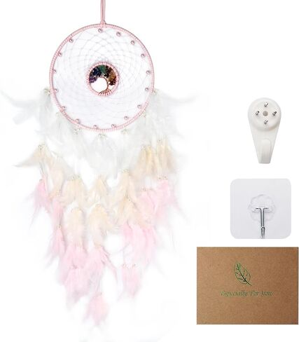 Pink Large Dream Catchers with Chakra Crystals Tree of Life, Handmade Native American Style Dream Catcher for Boys Girls Adults Bedroom Wall Decor in Saudi Arabia