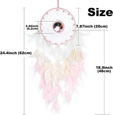 Pink Large Dream Catchers with Chakra Crystals Tree of Life, Handmade Native American Style Dream Catcher for Boys Girls Adults Bedroom Wall Decor in Saudi Arabia