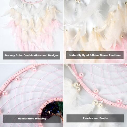Pink Large Dream Catchers with Chakra Crystals Tree of Life, Handmade Native American Style Dream Catcher for Boys Girls Adults Bedroom Wall Decor in Saudi Arabia