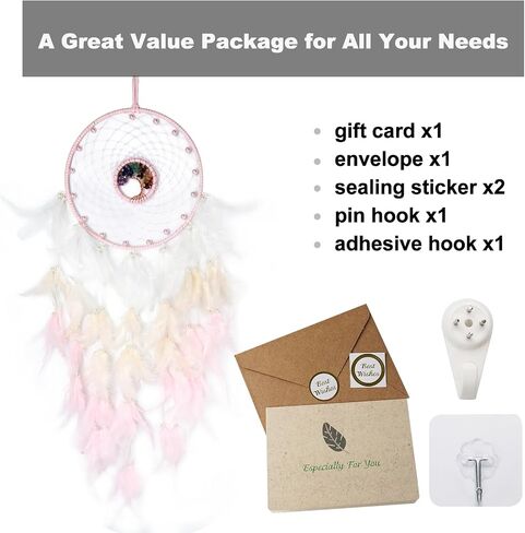 Pink Large Dream Catchers with Chakra Crystals Tree of Life, Handmade Native American Style Dream Catcher for Boys Girls Adults Bedroom Wall Decor in Saudi Arabia