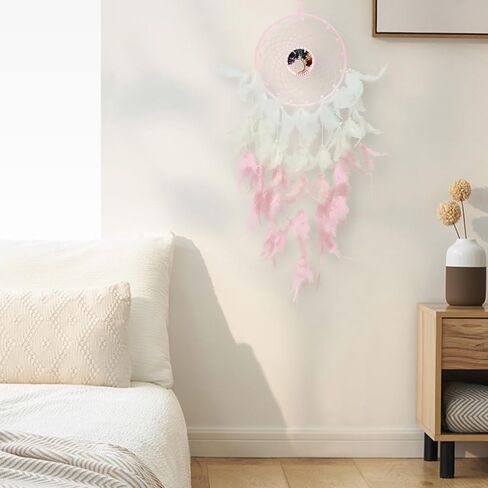 Pink Large Dream Catchers with Chakra Crystals Tree of Life, Handmade Native American Style Dream Catcher for Boys Girls Adults Bedroom Wall Decor in Saudi Arabia