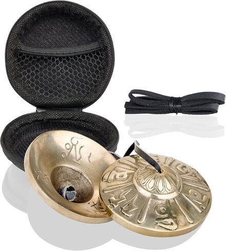 ZenBless 3 بوصة صنج تينغشا التبتية قطعتان، مع صندوق تخزين وحقيبة قماش، أجراس نحاسية للتأمل السنسكريتية الرونية للشفاء الروحي، بوذية اليوغا، أدوات موسيقية للاسترخاء in Kuwait