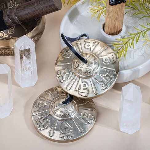 ZenBless 3 بوصة صنج تينغشا التبتية قطعتان، مع صندوق تخزين وحقيبة قماش، أجراس نحاسية للتأمل السنسكريتية الرونية للشفاء الروحي، بوذية اليوغا، أدوات موسيقية للاسترخاء in Kuwait