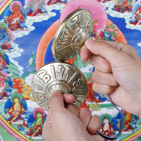 ZenBless 3 بوصة صنج تينغشا التبتية قطعتان، مع صندوق تخزين وحقيبة قماش، أجراس نحاسية للتأمل السنسكريتية الرونية للشفاء الروحي، بوذية اليوغا، أدوات موسيقية للاسترخاء in Kuwait