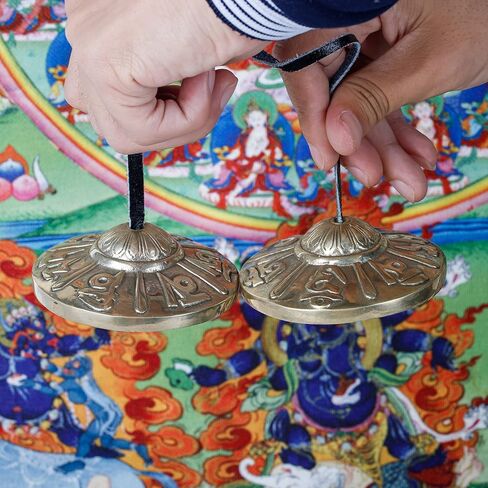 ZenBless 3 بوصة صنج تينغشا التبتية قطعتان، مع صندوق تخزين وحقيبة قماش، أجراس نحاسية للتأمل السنسكريتية الرونية للشفاء الروحي، بوذية اليوغا، أدوات موسيقية للاسترخاء in Kuwait