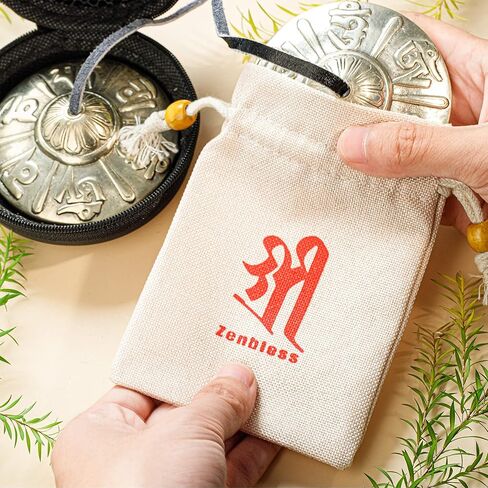 ZenBless 3 بوصة صنج تينغشا التبتية قطعتان، مع صندوق تخزين وحقيبة قماش، أجراس نحاسية للتأمل السنسكريتية الرونية للشفاء الروحي، بوذية اليوغا، أدوات موسيقية للاسترخاء in Kuwait