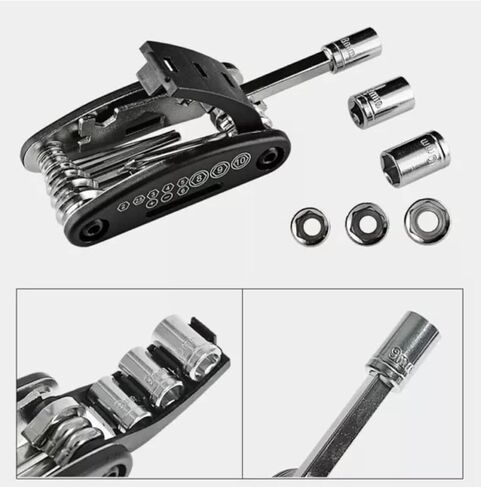 مجموعة أدوات إصلاح ميكانيكي للدراجات الهوائية متعددة الوظائف 16 في 1 من إكستريم، إصلاح الإطارات، مجموعة أدوات إصلاح محمولة متعددة الوظائف للدراجات النارية، مجموعة أدوات إصلاح مترية قابلة للطي in Kuwait