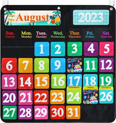 مخطط جيب للتقويم الشهري للفصل الدراسي باللون الأسود للأطفال مع 68 بطاقة لباد، ومستلزمات مدرسة المعلم، وديكورات الفصول الدراسية لمرحلة ما قبل المدرسة - لوحة إعلانات يجب اقتناؤها من رياض الأطفال إلى المرحلة الابتدائية in Kuwait