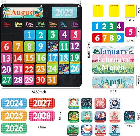 مخطط جيب للتقويم الشهري للفصل الدراسي باللون الأسود للأطفال مع 68 بطاقة لباد، ومستلزمات مدرسة المعلم، وديكورات الفصول الدراسية لمرحلة ما قبل المدرسة - لوحة إعلانات يجب اقتناؤها من رياض الأطفال إلى المرحلة الابتدائية in Kuwait