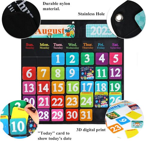 مخطط جيب للتقويم الشهري للفصل الدراسي باللون الأسود للأطفال مع 68 بطاقة لباد، ومستلزمات مدرسة المعلم، وديكورات الفصول الدراسية لمرحلة ما قبل المدرسة - لوحة إعلانات يجب اقتناؤها من رياض الأطفال إلى المرحلة الابتدائية in Kuwait