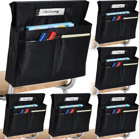 6 Pack Chair Pockets for Classrooms Pocket Chair Organizer with 4 Pockets Chair Storage Slot Pocket Without Name Tag Chart Desk Chair Seat Back Organizer for Student School, 18 x 17 Inch(Black) in Saudi Arabia