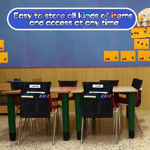 6 Pack Chair Pockets for Classrooms Pocket Chair Organizer with 4 Pockets Chair Storage Slot Pocket Without Name Tag Chart Desk Chair Seat Back Organizer for Student School, 18 x 17 Inch(Black) in Saudi Arabia