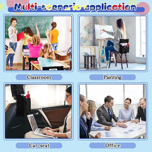 6 Pack Chair Pockets for Classrooms Pocket Chair Organizer with 4 Pockets Chair Storage Slot Pocket Without Name Tag Chart Desk Chair Seat Back Organizer for Student School, 18 x 17 Inch(Black) in Saudi Arabia