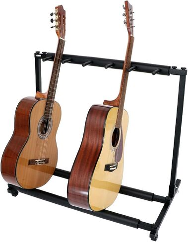 Rosefinch Multi 7 Guitar Stand Rack Floor Stand - Foldable Universal Display Rack - Portable Black Guitar Holder With No Slip Rubber Padding for Acoustic, Electric, Bass Guitar Bag Case（7 Spaces） in Saudi Arabia