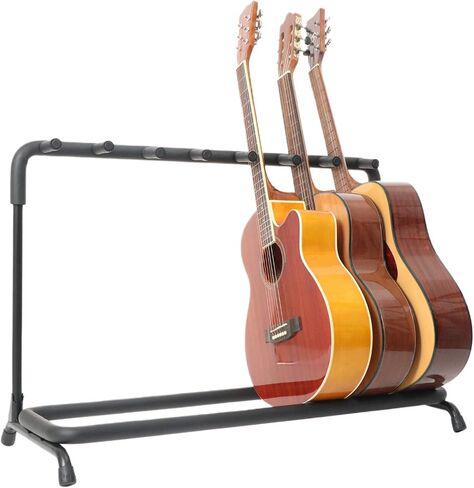 Rosefinch Multi 7 Guitar Stand Rack Floor Stand - Foldable Universal Display Rack - Portable Black Guitar Holder With No Slip Rubber Padding for Acoustic, Electric, Bass Guitar Bag Case（7 Spaces） in Saudi Arabia