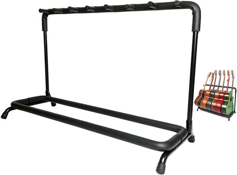 Rosefinch Multi 7 Guitar Stand Rack Floor Stand - Foldable Universal Display Rack - Portable Black Guitar Holder With No Slip Rubber Padding for Acoustic, Electric, Bass Guitar Bag Case（7 Spaces） in Saudi Arabia