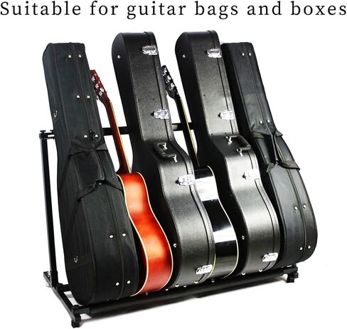 Rosefinch Multi 7 Guitar Stand Rack Floor Stand - Foldable Universal Display Rack - Portable Black Guitar Holder With No Slip Rubber Padding for Acoustic, Electric, Bass Guitar Bag Case（7 Spaces） in Saudi Arabia