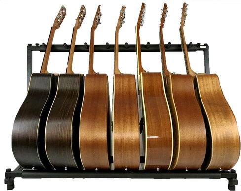 Rosefinch Multi 7 Guitar Stand Rack Floor Stand - Foldable Universal Display Rack - Portable Black Guitar Holder With No Slip Rubber Padding for Acoustic, Electric, Bass Guitar Bag Case（7 Spaces） in Saudi Arabia