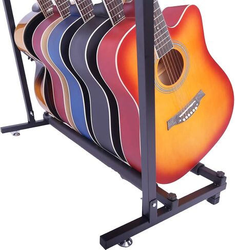Rosefinch Multi 7 Guitar Stand Rack Floor Stand - Foldable Universal Display Rack - Portable Black Guitar Holder With No Slip Rubber Padding for Acoustic, Electric, Bass Guitar Bag Case（7 Spaces） in Saudi Arabia