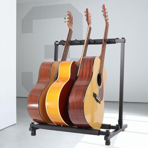 Rosefinch Multi 7 Guitar Stand Rack Floor Stand - Foldable Universal Display Rack - Portable Black Guitar Holder With No Slip Rubber Padding for Acoustic, Electric, Bass Guitar Bag Case（7 Spaces） in Saudi Arabia