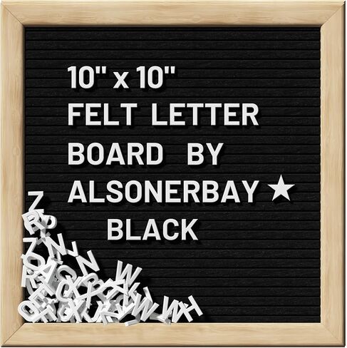 Alsonerbay Felt Letter Board 10x10 Inch Changeable Oak Frame Wooden Message Board Sign with Precut Letters Numbers & Symbols for Baby Announcement Milestones Classroom Wifi Password Black in Saudi Arabia