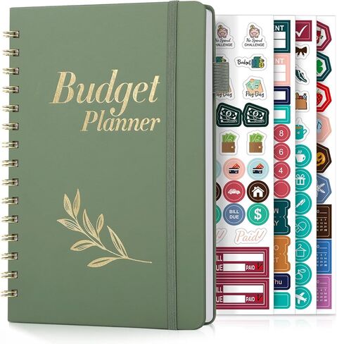 SKYDUE PU Budget Planner, A5 Budget Book, Monthly Bill Organizer with Pockets & 4Pcs Stickers, 12 Month Undated Financial Planner & Expense Tracker Notebook, Start Budgeting Anytime to Manage Money in Saudi Arabia